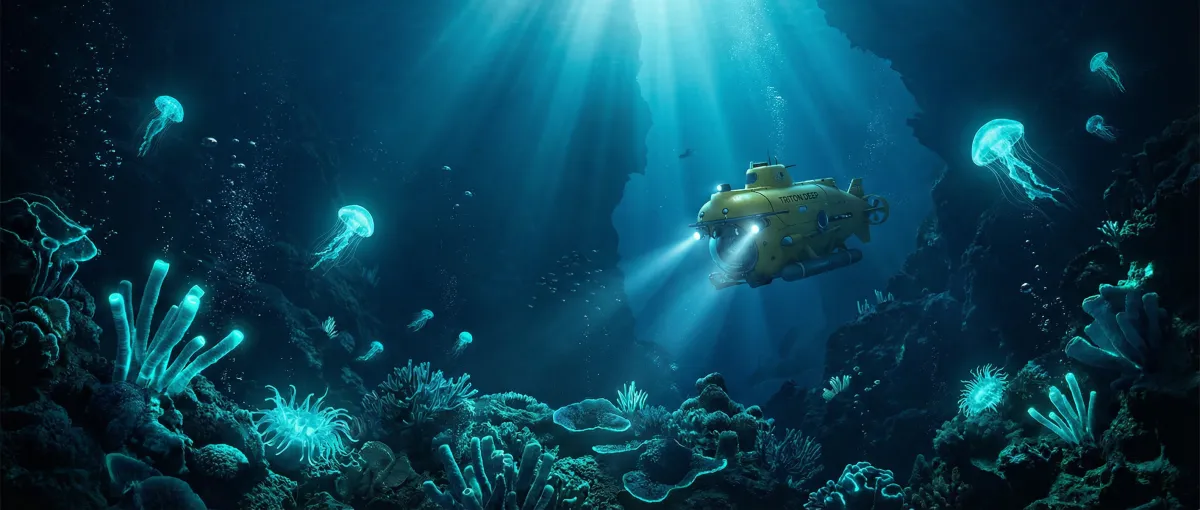 深海探索潜艇与荧光生物 - 91破解版